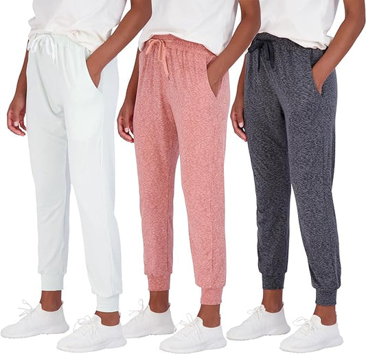 Women's Ultra-Soft Lounge Joggers 3 Pack - Cozy Sweatpants & Athletic Yoga Pants with Pockets (Plus Size Available)