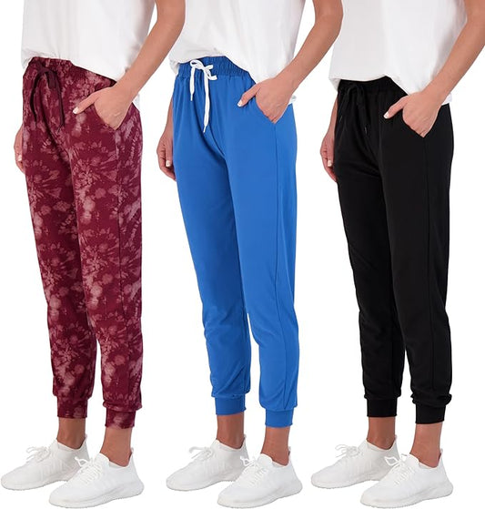 Women's Ultra-Soft Lounge Joggers 3 Pack - Cozy Sweatpants & Athletic Yoga Pants with Pockets (Plus Size Available)
