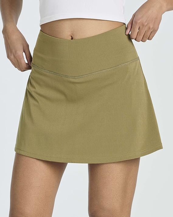 4 Pack Women's Ribbed Active Skort with Pockets - Running Tennis Golf Workout Skirt Shorts - Plus Size Available